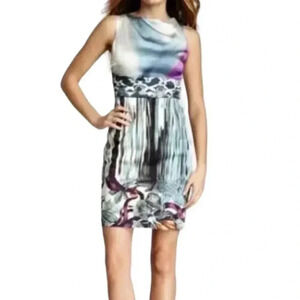 Elie Tahari Avery Silk Charmeuse Bodice Rear Zip Stretch Cotton Dress